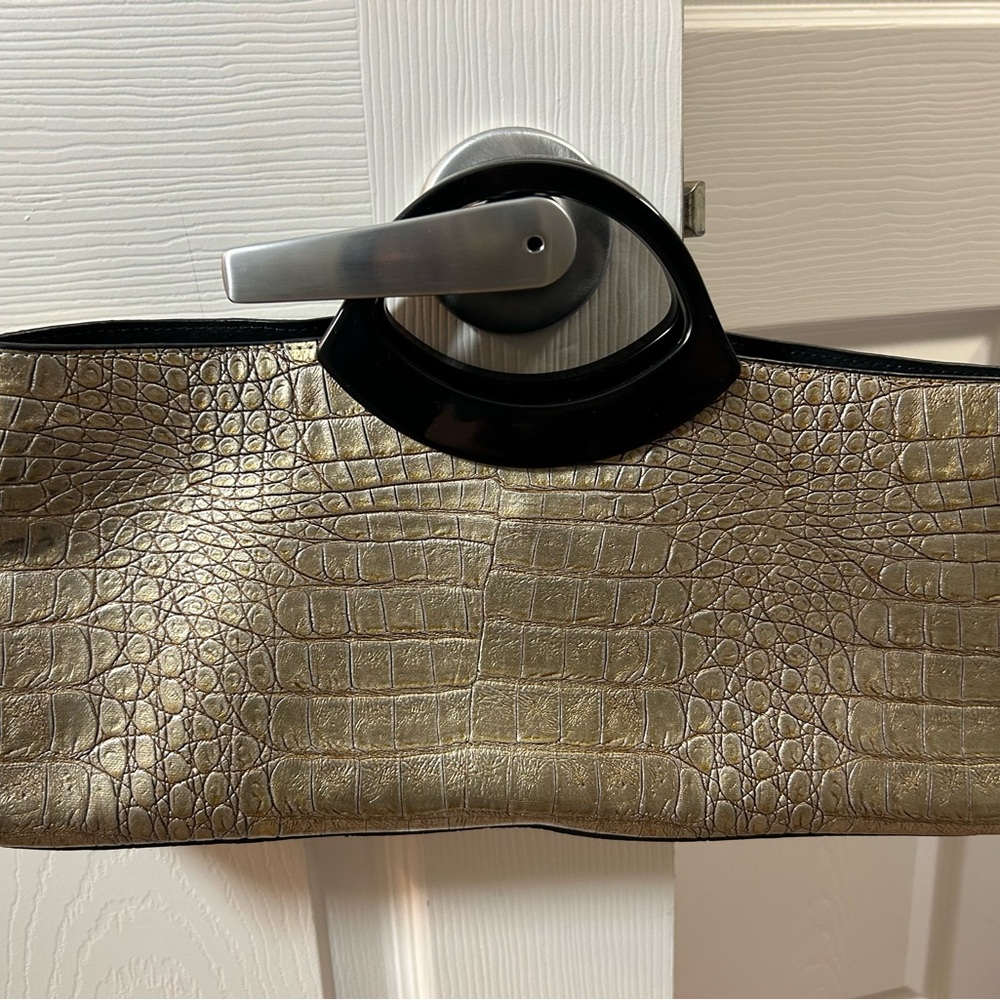 Elegant Gold Crocodile-Embossed Clutch